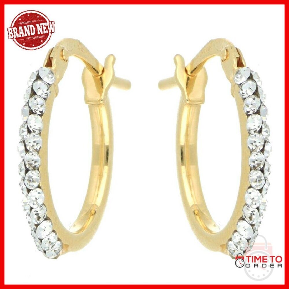 10mm Round Stud Earrings with Crystals in Gold and Sterling Silver